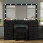Vanity Desk with Mirror and Lights, Makeup Table with Charging Station, 3 Color Lighting Modes, 15 Drawers Dressing Table