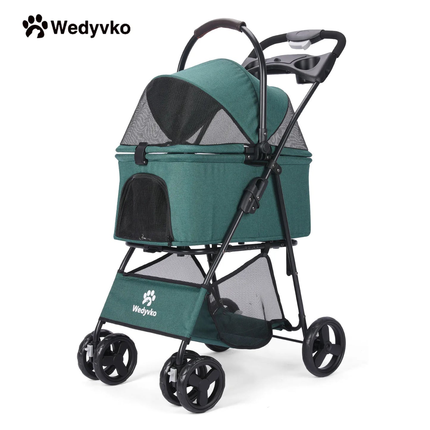 Luxury Detachable Pet Stroller Light Cup Holder Design Four-wheeled Universal Wheel Dog Cart Outdoor Travel Carrying Bag