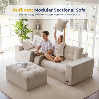 L-Shaped Sectional Sofa with Convertible Left/Right Ottoman, Cloud Boneless Modular Couch