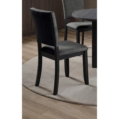 Contemporary 5-Piece Dining Set, Dark Gray Upholstered Fabric Chairs, Round Pedestal Table, 4 Side Chairs, Kitchen Dinette, Dining Room Furniture