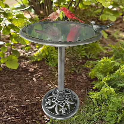 29 Inch Polyresin Lightweight Outdoor Garden Bird Bath - Silver