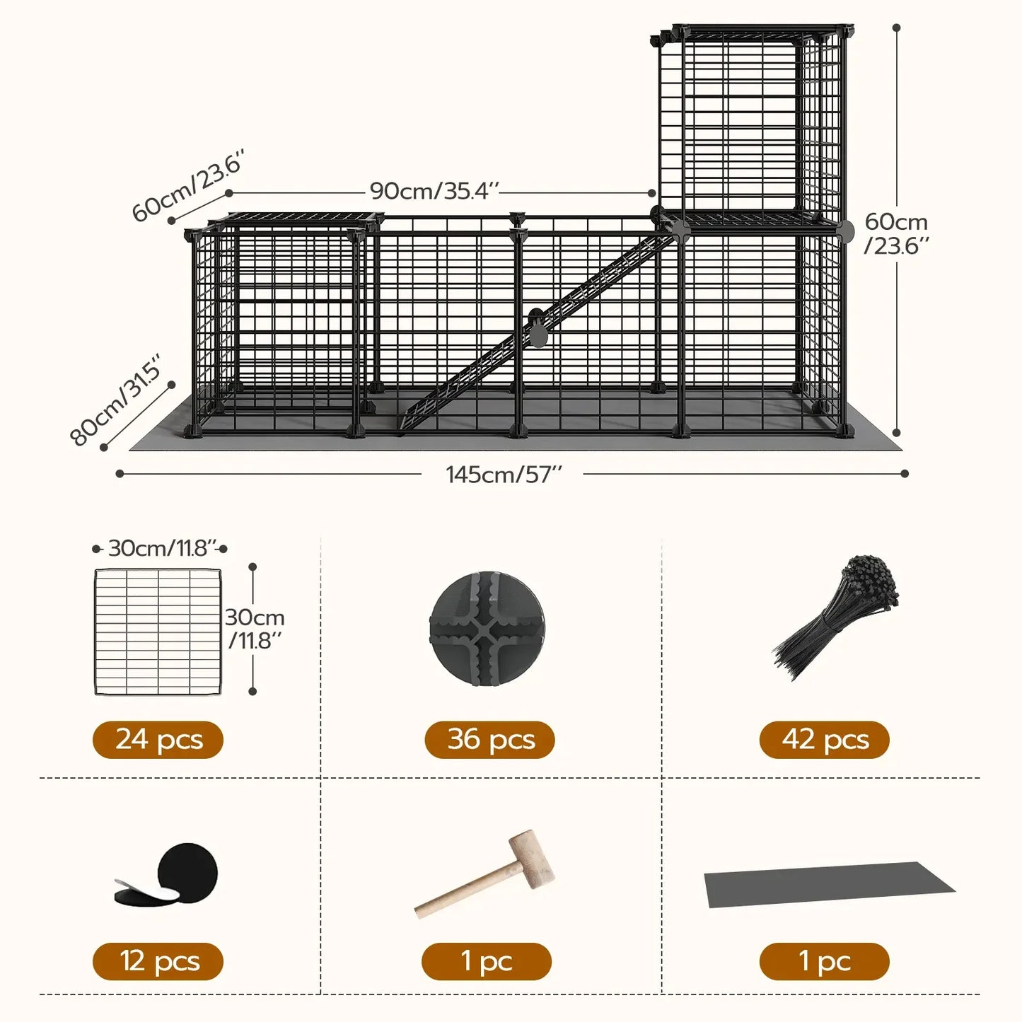 Guinea Pig Cage with Waterproof Mat, 24 Panels Small Animal Playpen, Rabbit Cage, Bunny Cage, Chicken Cage, Pet Playpen, Indoor Outdoor Yard Fence, 57 x 31.5 x 23.6 Inches, Black Hamster House #SummerVibes