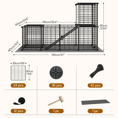 Guinea Pig Cage with Waterproof Mat, 24 Panels Small Animal Playpen, Rabbit Cage, Bunny Cage, Chicken Cage, Pet Playpen, Indoor Outdoor Yard Fence, 57 x 31.5 x 23.6 Inches, Black Hamster House #SummerVibes