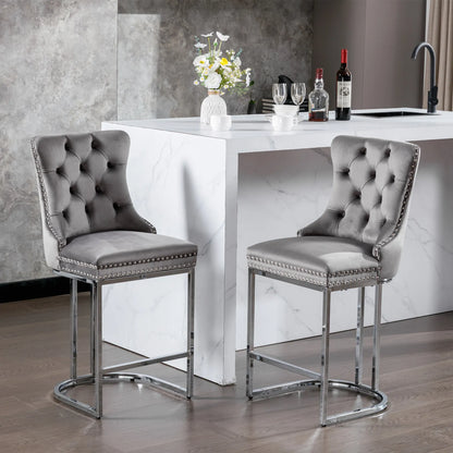 2Pcs 26" Counter Height Dining Chairs Upholstered Soft Backrest Cushions Chairs Bar Stools For  Kitchen Dining Room