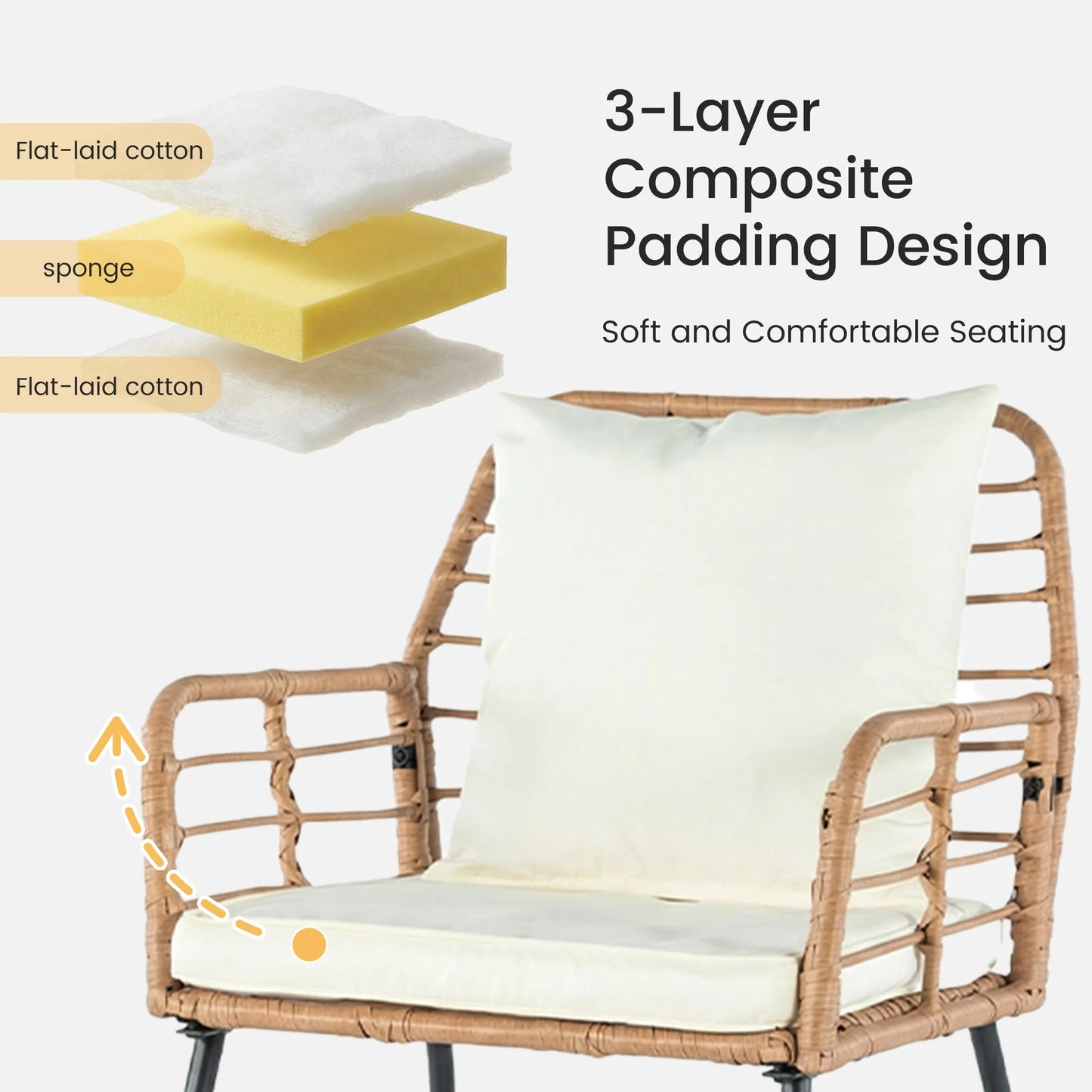 Outdoor Wicker Patio Furniture Set 4 Pieces with Soft Cushion and Glass Table Manual Weaving Patio Chairs For Garden Lawn