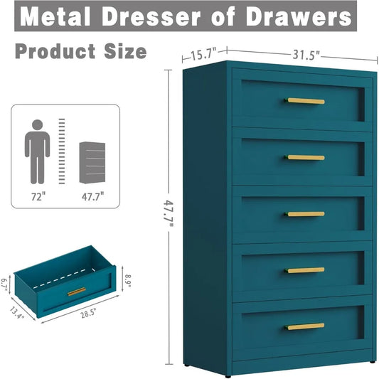 5-DrawerTall Metal Dresser for Bedroom