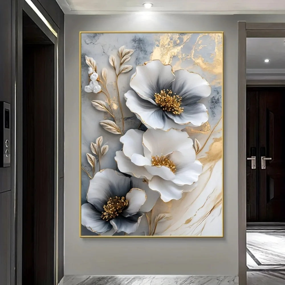 1 modern luxury floral canvas mural, framed 3D floral painting, suitable for bedroom and living room decoration