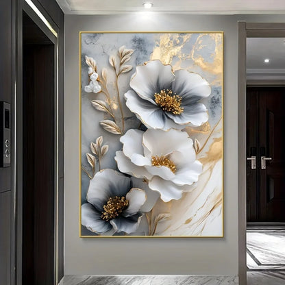 1 modern luxury floral canvas mural, framed 3D floral painting, suitable for bedroom and living room decoration