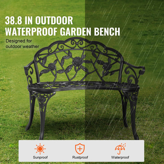 Outdoor Bench Wooden Metal Garden Bench for Outdoors 480 lbs Load Capacity Bench Outdoor Garden Park Bench