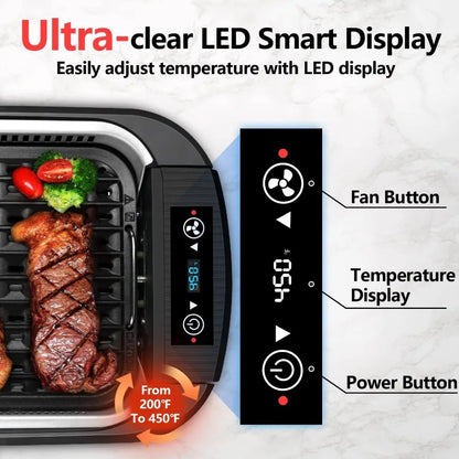 CUSIMAX 1500W Indoor Electric Grill Smokeless Korean BBQ Griddle LED Smart Display Home Cooking Appliance