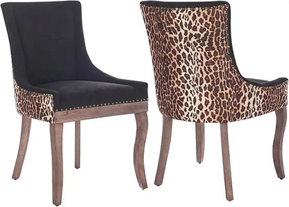 Modern Dining Chairs Set of 2 - High Back Upholstered Fabric Chairs with Solid Wood Legs for Dining Room