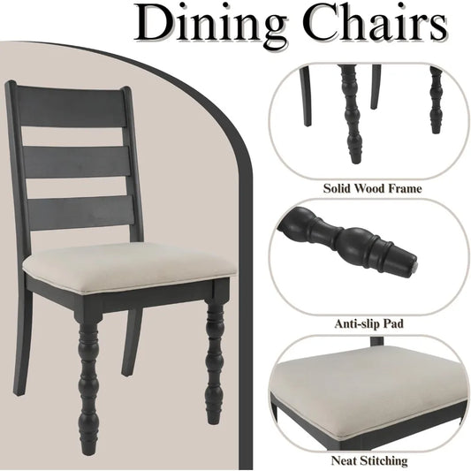 4-Piece Farmhouse Dining Chair Set, Solid Wood Frame , Modern Armless Chenille Fabric Upholstered