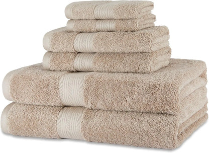 6 Piece Oversized 100% Cotton Bathroom Towel Set Fade Resistant Soft Absorbent 2 Bath 2 Hand 2 Washcloths Black
