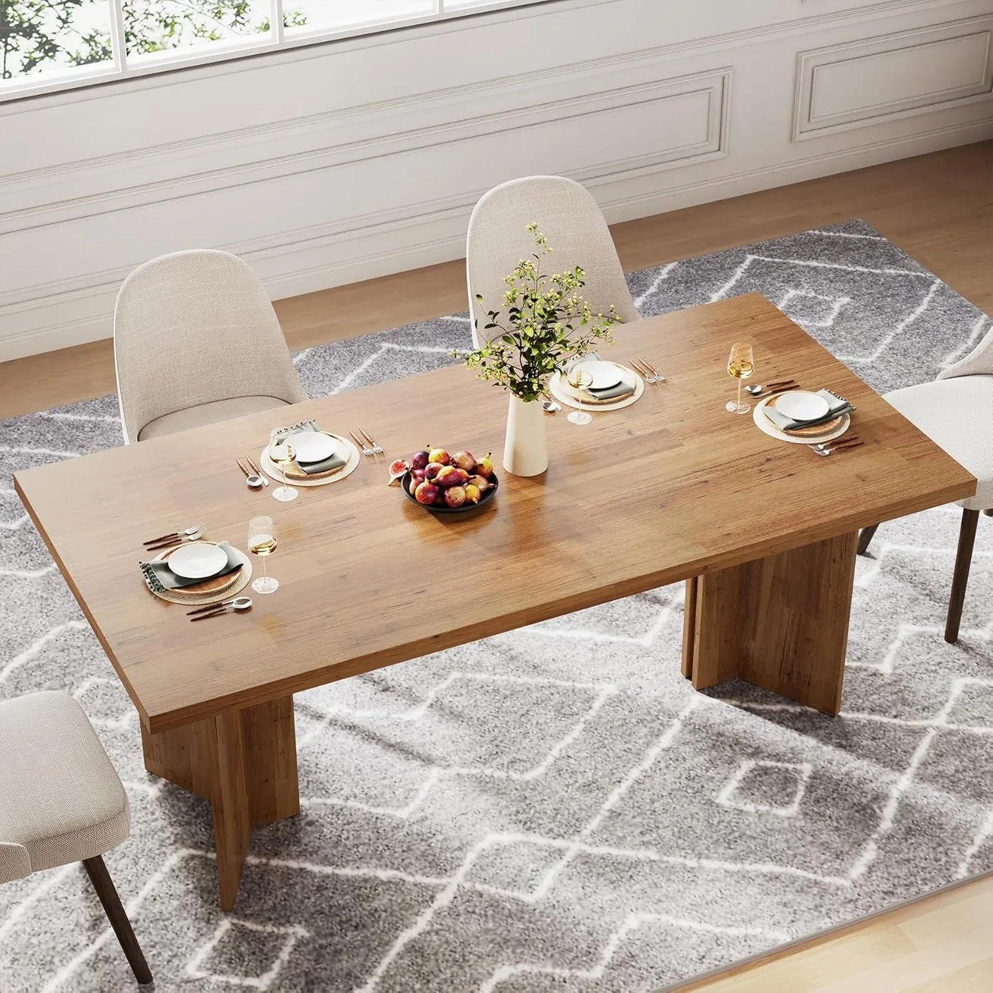 63-inch Dining Table for 4-6, Farmhouse Table with Large Tabletop, Rectangular Eating Table for Dining Room, Living Room