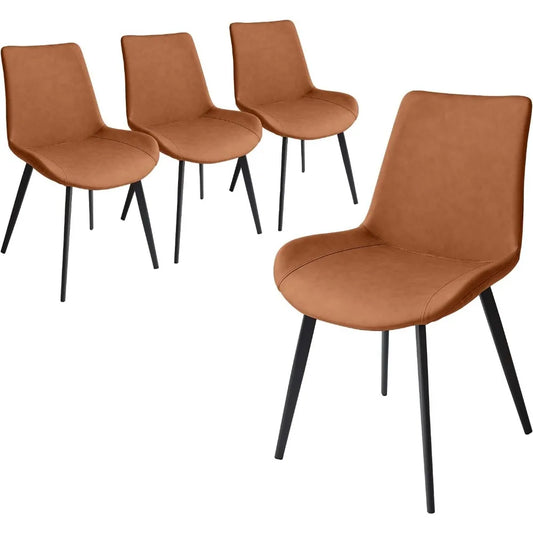 Dining Chairs Set of 4, Modern Kitchen & Dining Room Chairs, Upholstered Faux Leather Cushion Seat and Sturdy Metal Legs (4 Brow