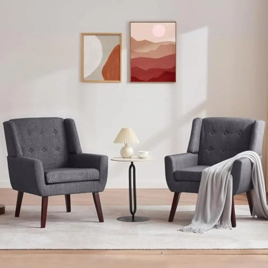 Button Tufted Accent Chairs Set of 2 Upholstered Reading Living Room Chair Mid Century Modern Chair with Linen Fabric Club Chair