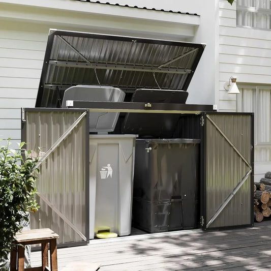 79 Cu. Ft Premium Storage Shed 3.3 x 5.6 FT Outside Metal Trash Shed Waterproof Outside Storage with Lid Chain Storage Trash Can
