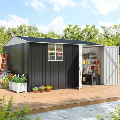 Polar Aurora 10x12 FT Outdoor Metal Storage Shed with Windows, Lockable Garden Tool Shed, Heavy-Duty Frame