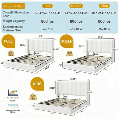 Full/Queen/King Lift Up Storage Bed Frame, Hydraulic Support System, Upholstered Platform Bed Frame, Underneath Storage,