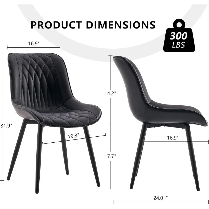 Black Dining Chairs Set of 2 with High Backs Mid Century Modern Kitchen & Dining Room Chairs PU Faux Leather Upholstered