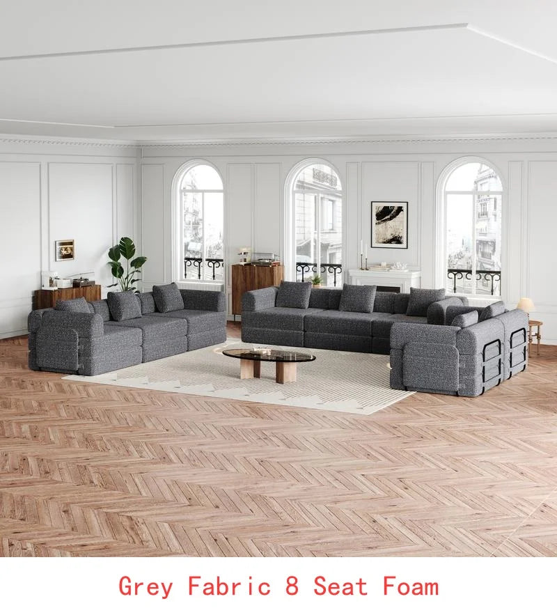 8-Seater Convertible Chenille Sofa Bed with Side Storage Pockets, Foldable for Living Rooms, Bedrooms, and Studies, Carpeted