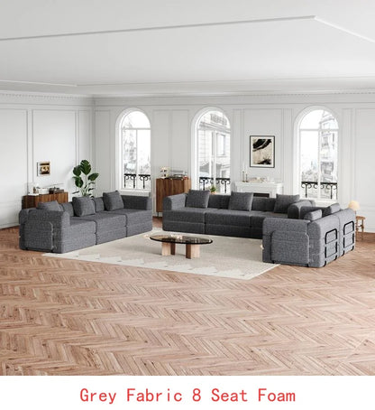 8-Seater Convertible Chenille Sofa Bed with Side Storage Pockets, Foldable for Living Rooms, Bedrooms, and Studies, Carpeted