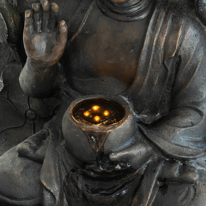 28" H Outdoor Buddha Waterfall Fountain, Freestanding Relaxing Water Feature, Asian Zen Fengshui Decor for Patio, Garden, Backyard, Deck & Home, Ideal Gift Led Fountain