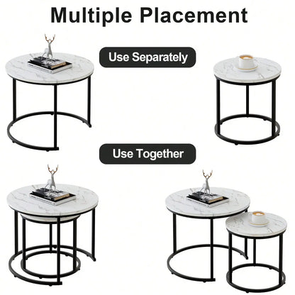 Round Nesting Coffee Table  Set of 2 End Tables for Living Room Bedroom Balcony