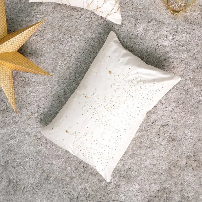 100% Polyester Ivory Lumber Pillow with Embroidery & Bead Work – Soft & Stylish Accent-24X16