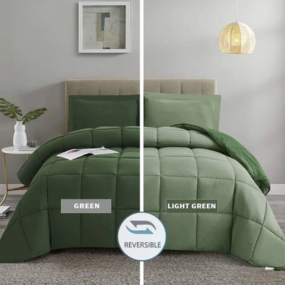 3pc Green Queen Size Down Alternative Comforter Set for Cozy Bedroom Decor Hypoallergenic and Lightweight with Soft Touch Fabri