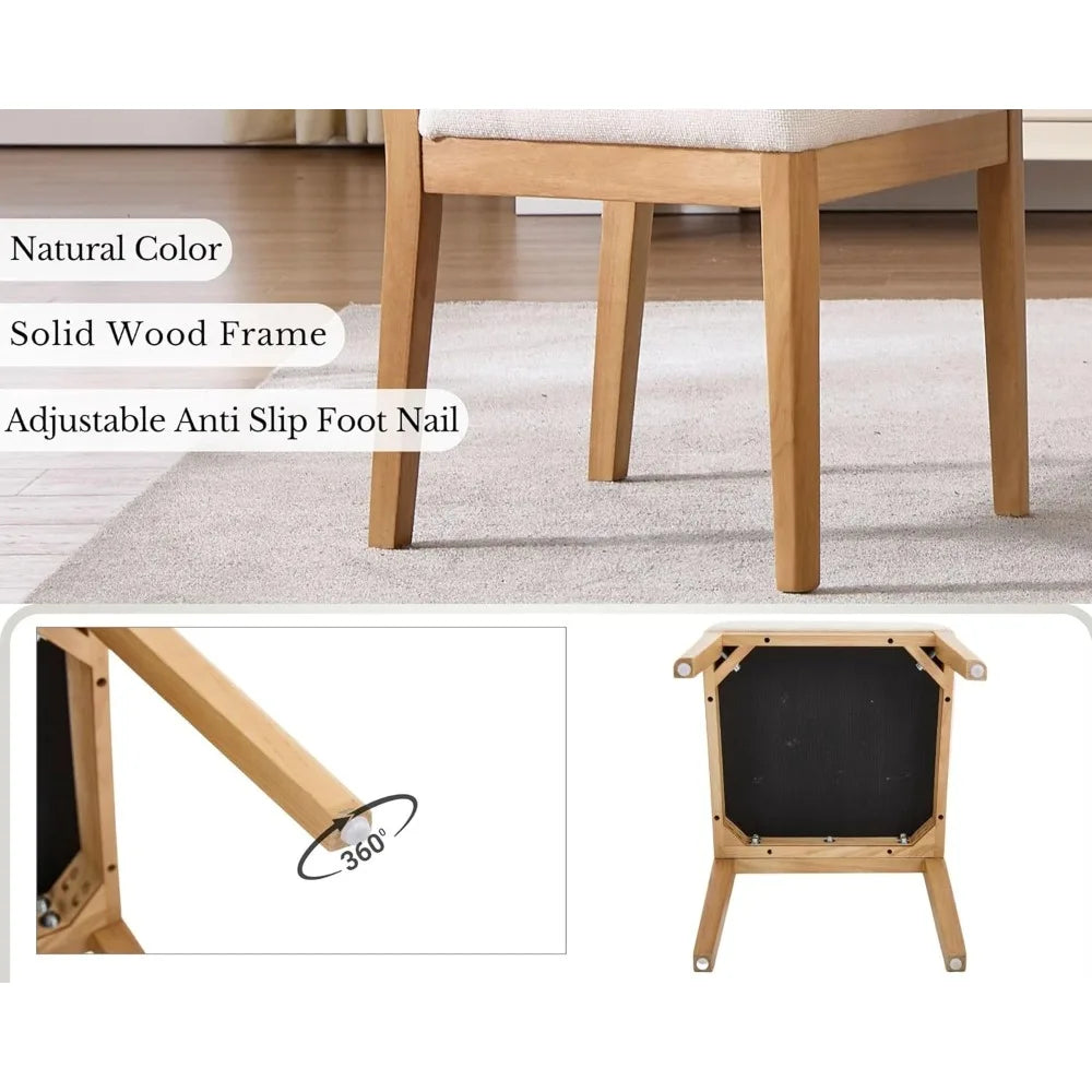 Modern Farmhouse Rattan Dining Chair Set of 6 Beige Chenille Upholstered Dining Chairs with Rattan Back