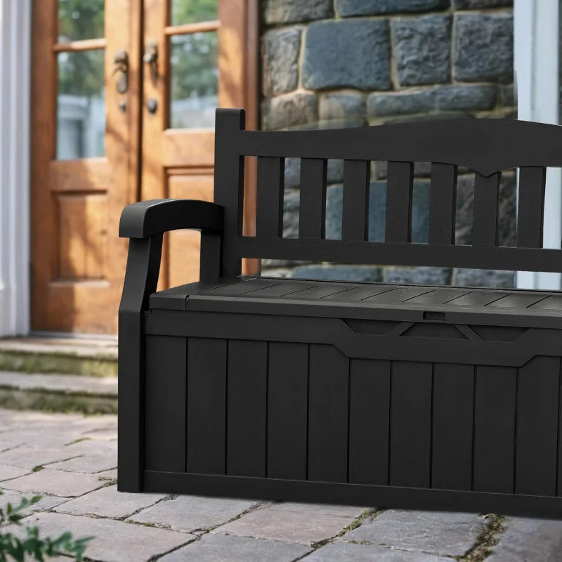 80 Gallon Storage Bench Deck Box Lockable for Patio Furniture, Garden Decor and Outdoor Seating