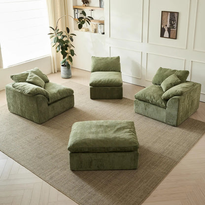 109" Modern Cloud L-Shaped 3-Seater Oversized Deep Seat Chenille Fabric Sofa green Modular Sectional with Ottoman