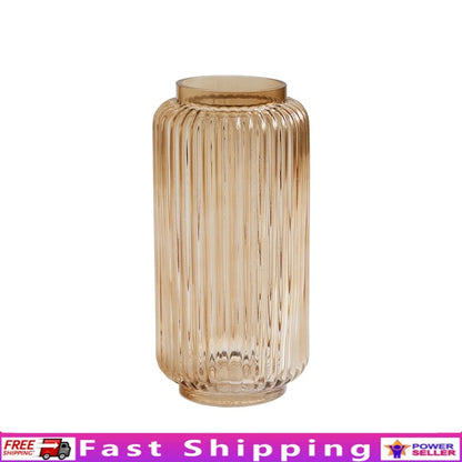 Ribbed Glass Vase Decorative Home Accent Indoor Use Floral Holder Elegant Cylinder Design 10 Inch Lightweight Washable