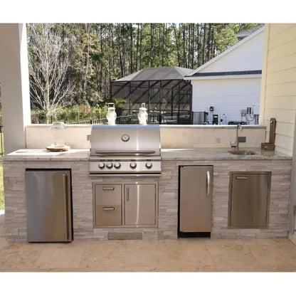 Custom CE Certified Full Set Barbecue Outdoor Kitchen Gas Grill Built-in Island With Refrigerator Stone Veneer Commercial Grade