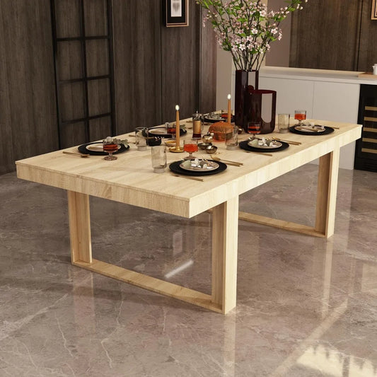 86.6" W Dining Table for 8-10 People, Versatile Modern Wooden Dinner Table Kitchen Table for Dining Room Conference Room, Light