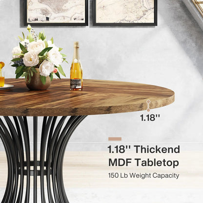 Round Dining Table for 4-6 People, 47-Inch Farmhouse Dinning Room Table Circle Kitchen Table, Industrial Dinner Table