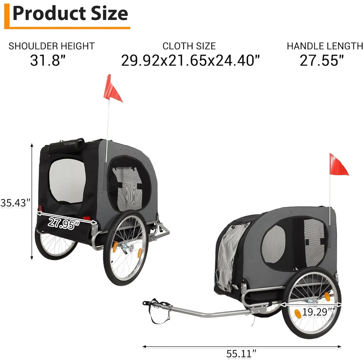 Steel Dog Bike Trailer with Universal Bicycle Coupler Folding Pet Cart Bicycle Carrier Max 40kg Water Resistant Pet Bike Trailer