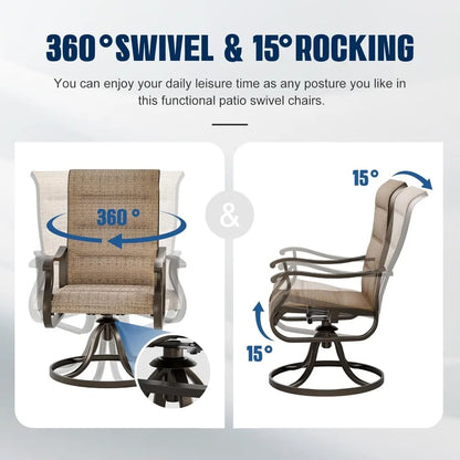 Patio Swivel Chairs Set of 2, Outdoor Dining Chairs High Back with Padded All Weather Breathable Textilene, Metal Rockin