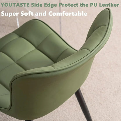 Pair of Modern Olive Green PU Leather Dining Chairs with Metal Legs for Kitchen and Dining Room