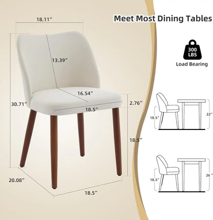 Mid Century Modern Dining Chairs Set of 2,Linen Fabric Upholstered Accent with Wood Legs for Kitchen Dining Room Beige