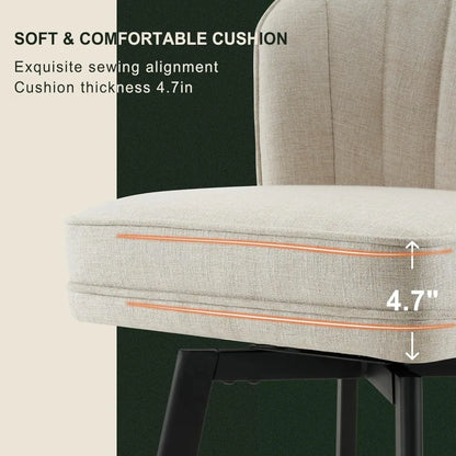 Swivel Counter Height Bar Stools Set of 2, 26'' Modern Barstools with Backs and Metal Legs, Upholstered Bar Chairs, Beige, Fabri