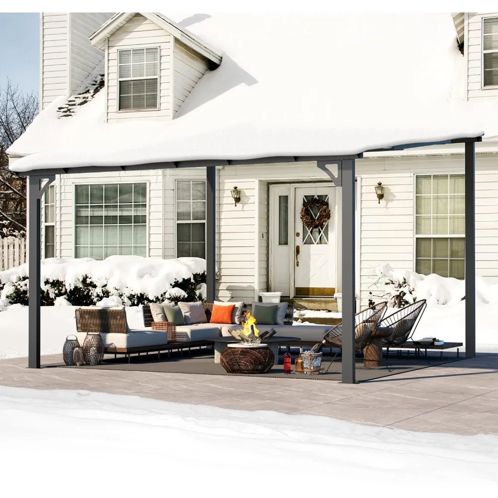12' x 12' Gazebo Outdoor Pergola for Patio, Large Wall-Mounted Hard Top Lean to Metal Gazebo Shelter Pergolas