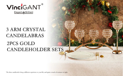 Gold Candle Holders for Table Centerpieces,Tealight Candlestick, Candelabra Stand, 3 Arms for dining room