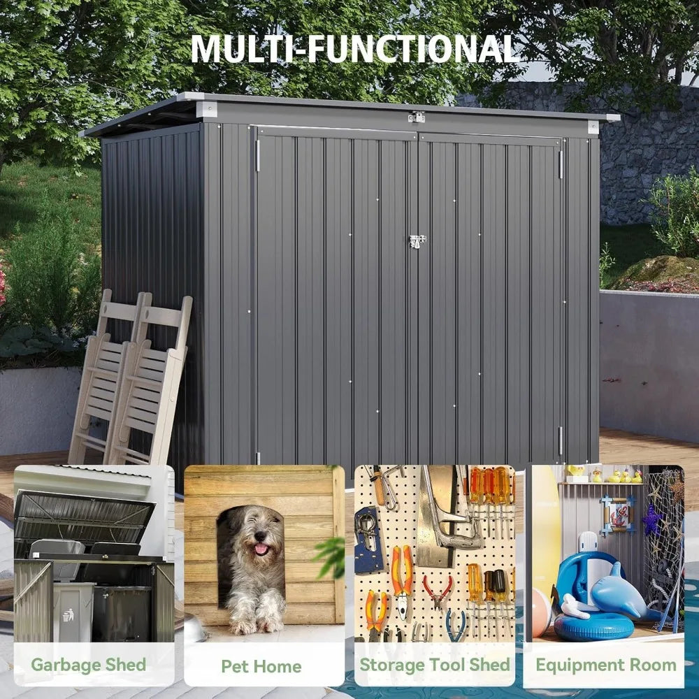 79 Cu. Ft Premium Storage Shed 3.3 x 5.6 FT Outside Metal Trash Shed Waterproof Outside Storage with Lid Chain Storage Trash Can