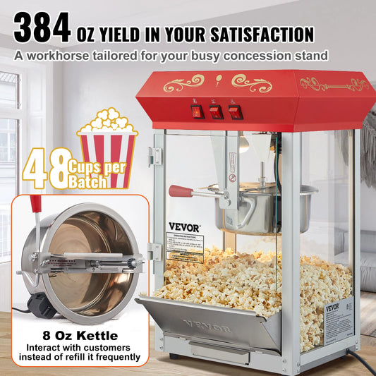 8/12Oz Electric Popcorn Maker Commercial Popper Machine  Automatic Corn Cookware with Scoop Spoon SUS304 Heating Tube