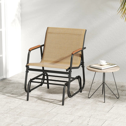 Patio Glider Chair Set of 2 w/ Curved Teak Armrests & Breathable Fabric Seat