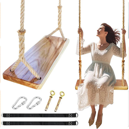 Wooden Tree Swing 500lbs Load Capacity Wooden Swing For Adults Kids Waterproof Hanging Swing Seat For Outdoor Backyard Garden