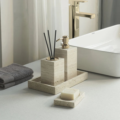 Travertine Bathroom Set Luxury Soap Dish Soap Dispenser Tissue Box Vanity Tray Bathroom Accessories Set