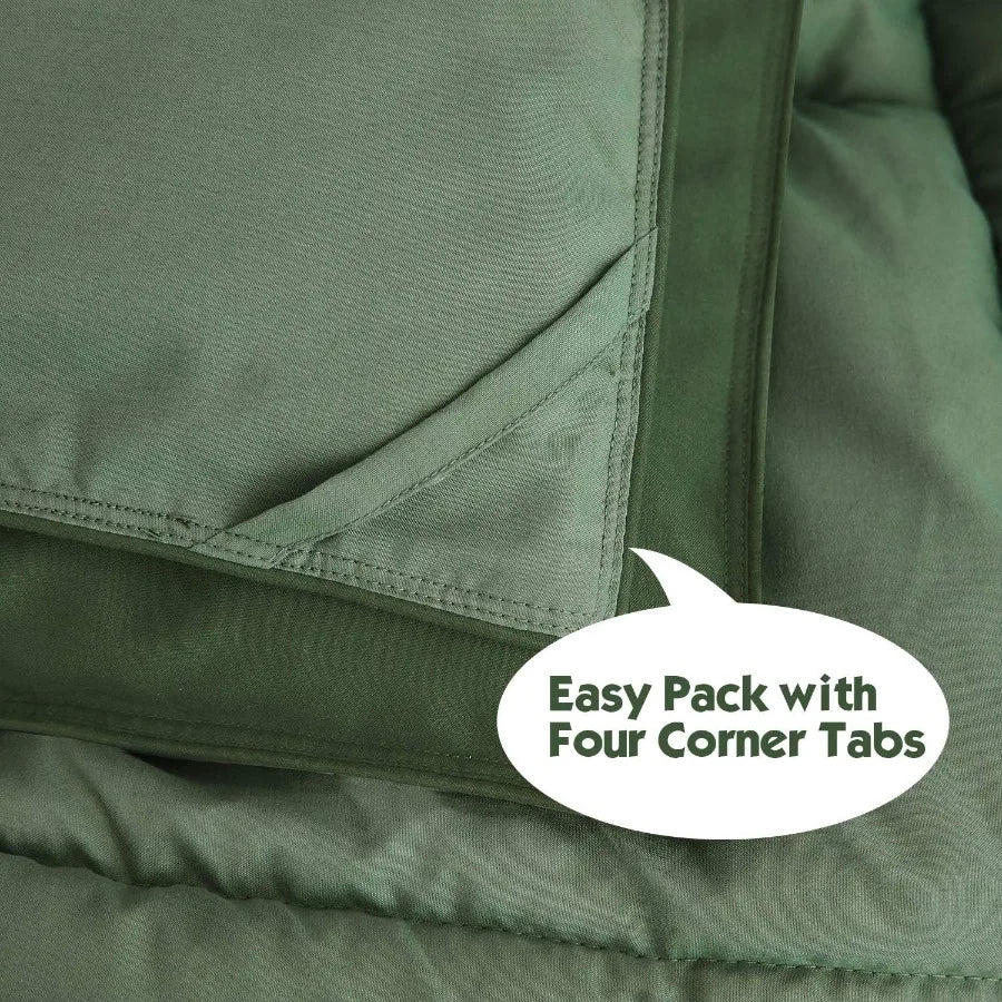 3pc Green Queen Size Down Alternative Comforter Set for Cozy Bedroom Decor Hypoallergenic and Lightweight with Soft Touch Fabri
